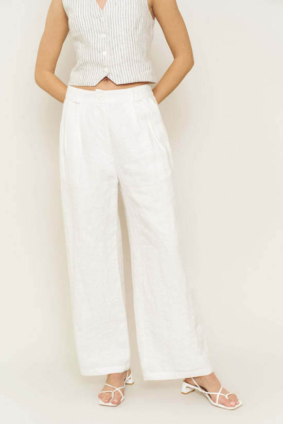 Leanna Pant in White Linen - Whimsy & Row