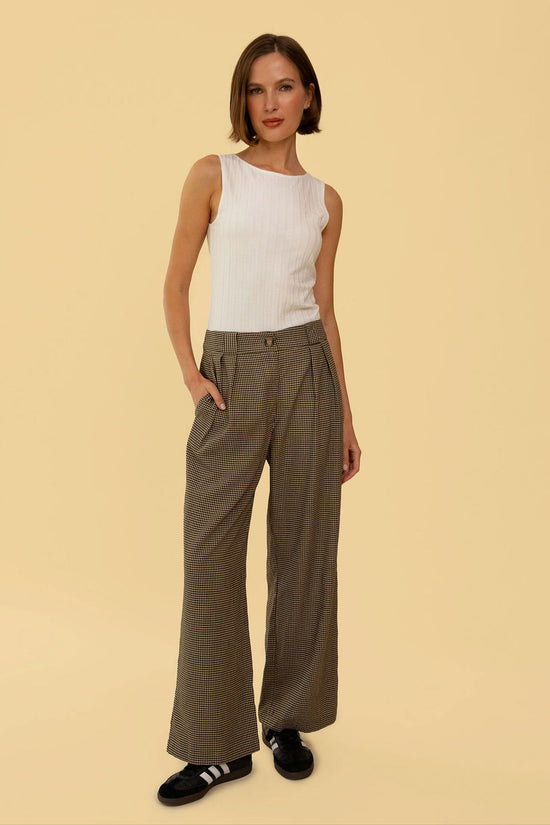 Leanna Pant in Tan Gingham - Whimsy & Row