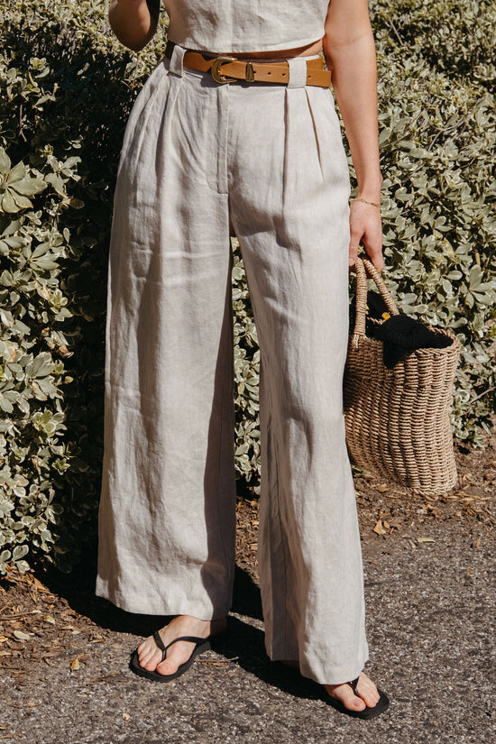 Leanna Pant in Oatmeal Linen - Whimsy & Row