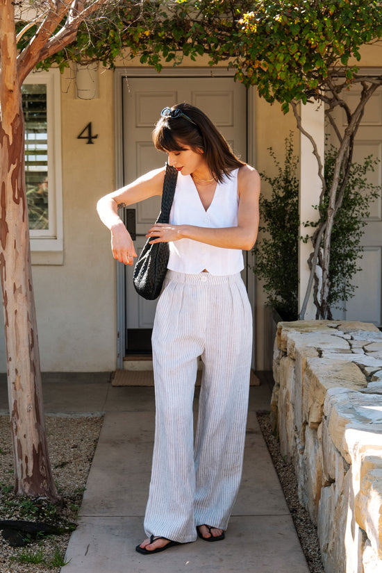 Leanna Pant in Stripe Linen - Whimsy & Row